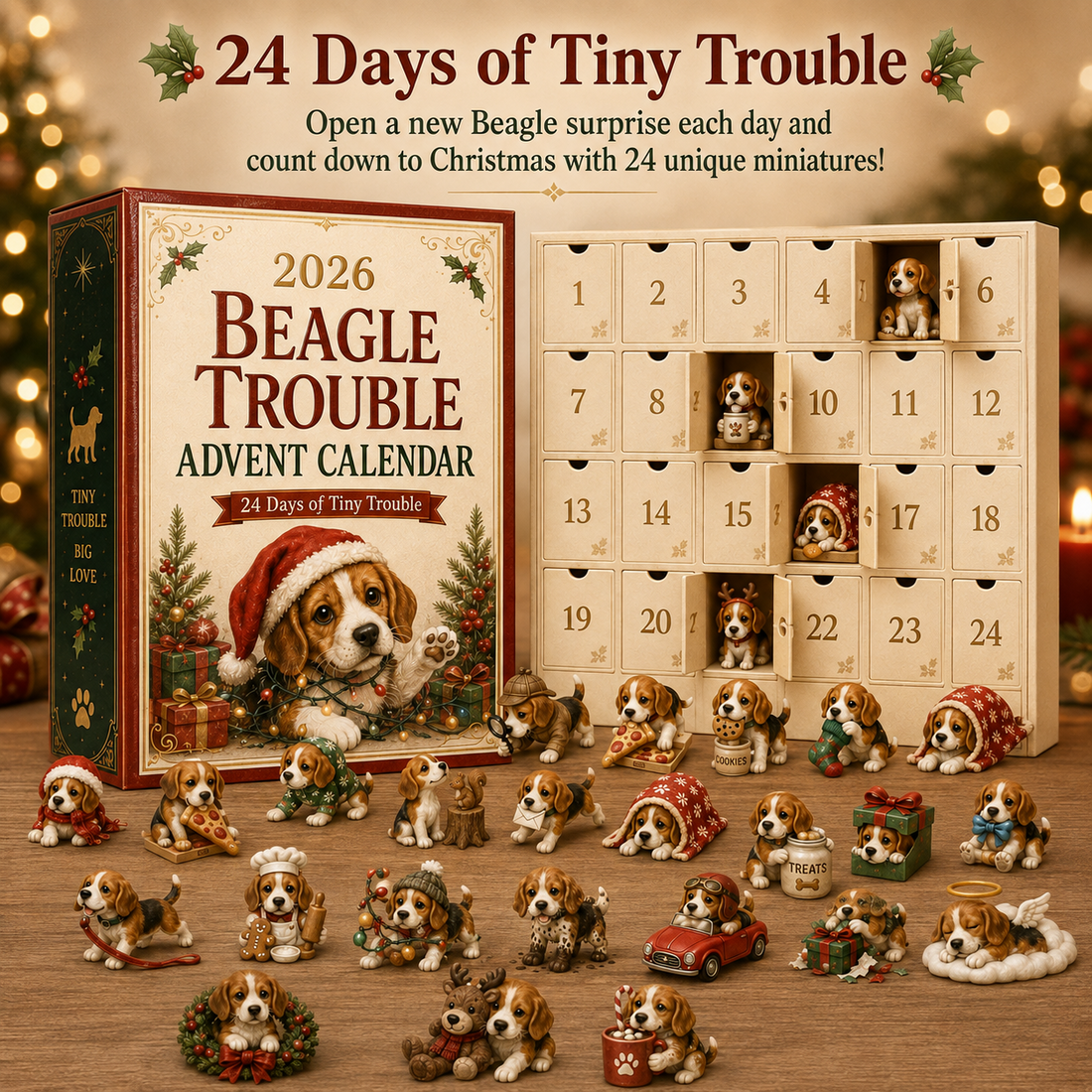 Beagle Trouble Advent Calendar with 24 numbered daily compartments