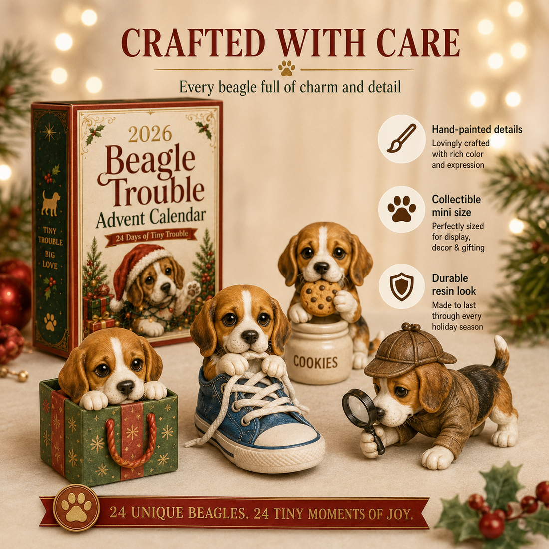 Close-up of detailed Beagle miniature characters