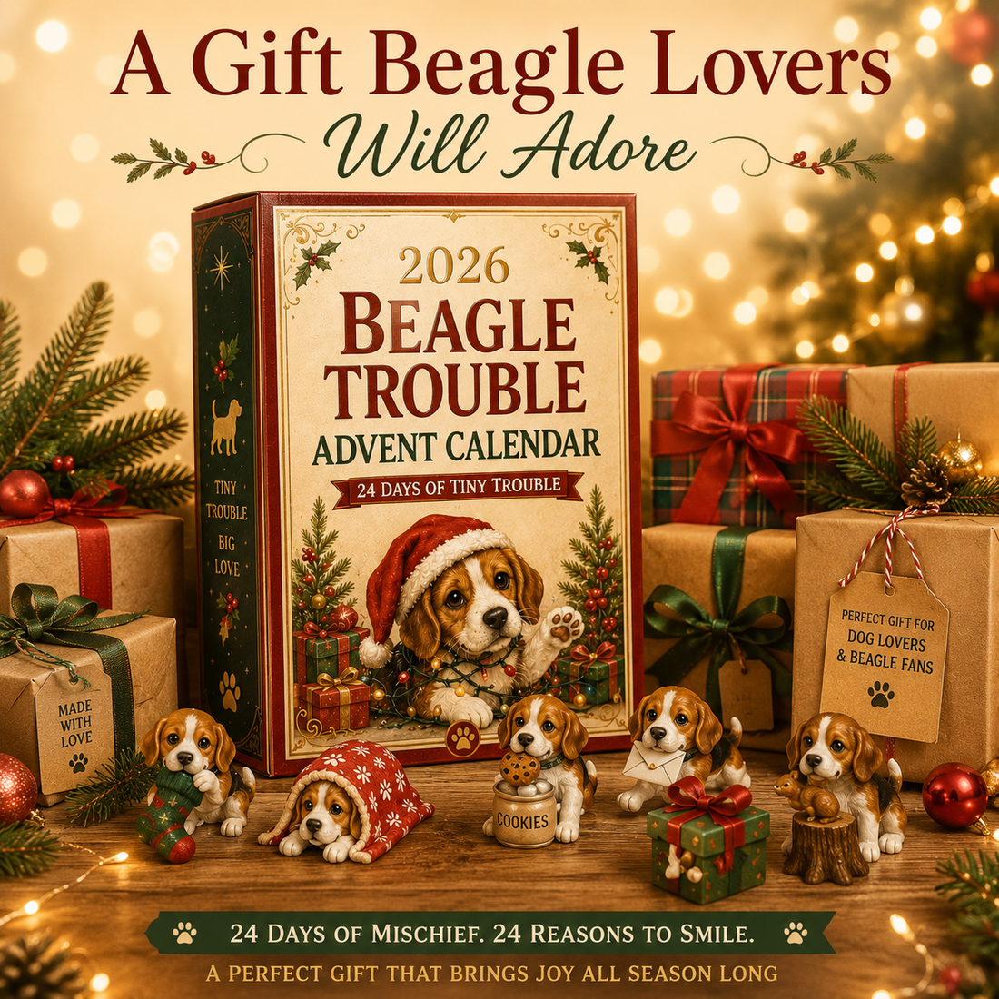 Beagle Trouble Advent Calendar gift display