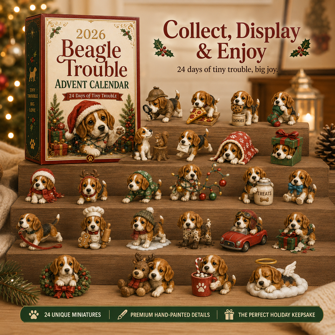 Complete Beagle Trouble miniature collection displayed together