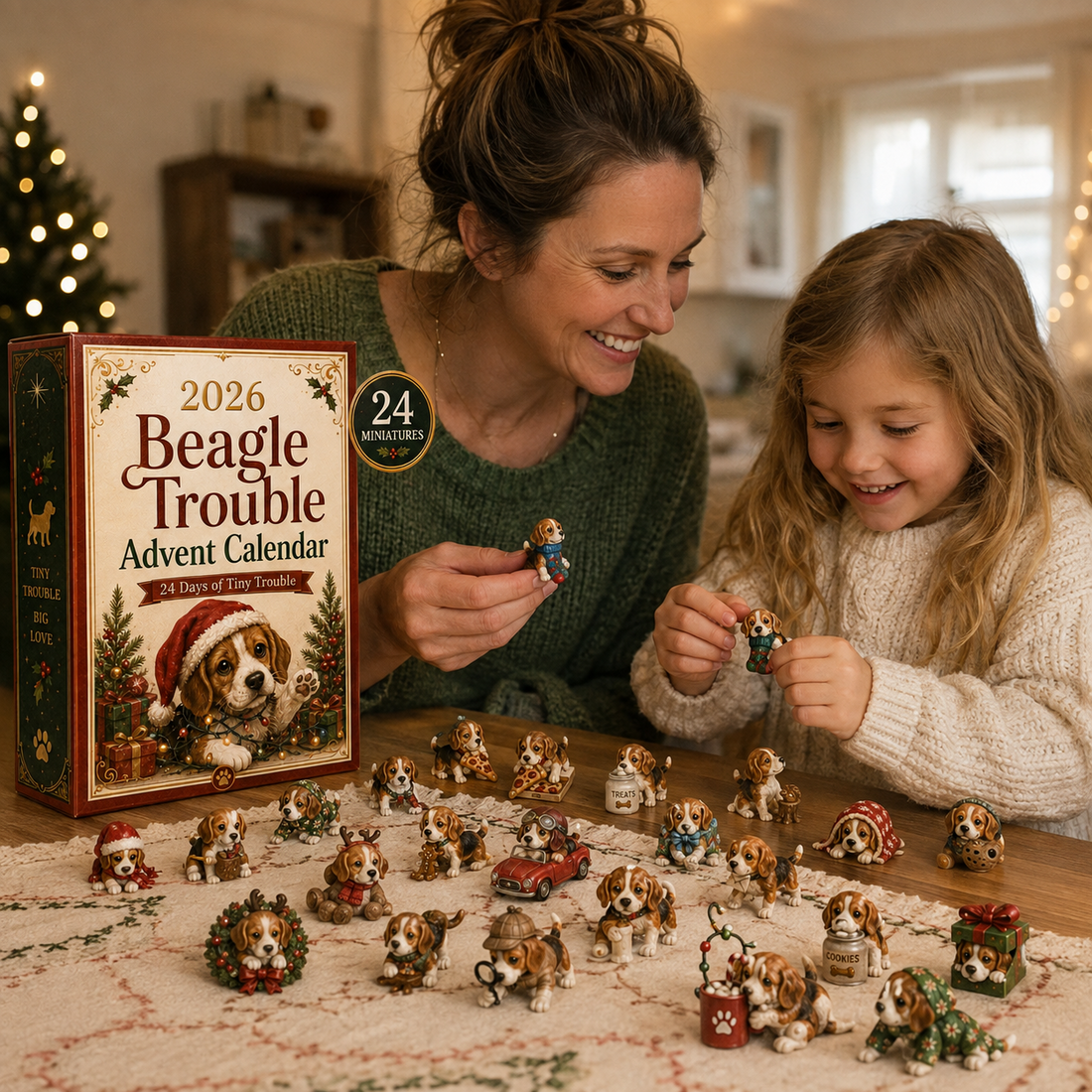 Mother and daughter enjoying Beagle Trouble Advent Calendar together