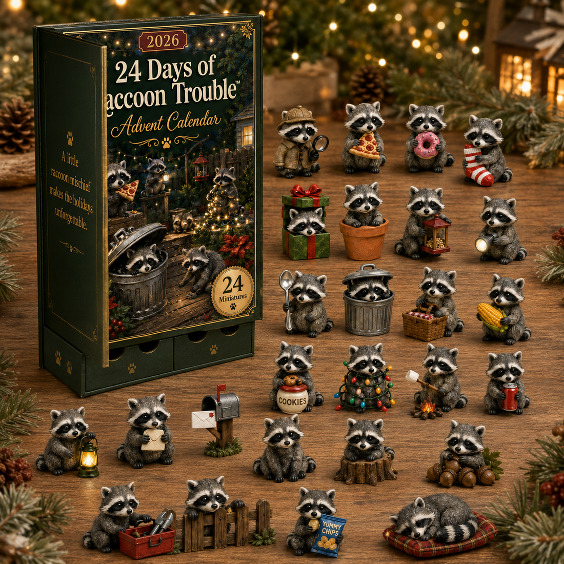 Raccoon Trouble miniature backyard bandit collection