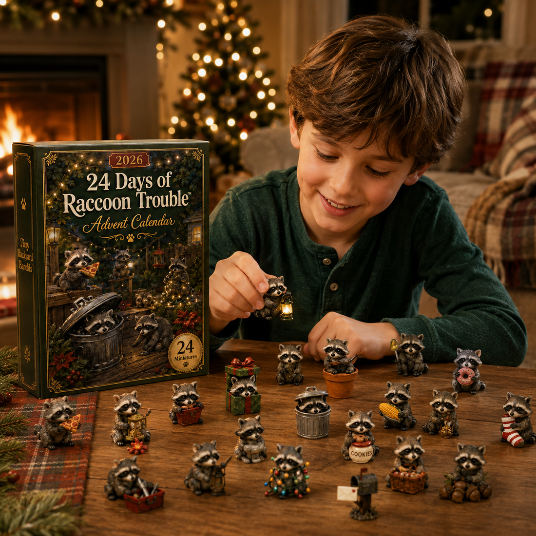 Child enjoying Raccoon Trouble Advent Calendar