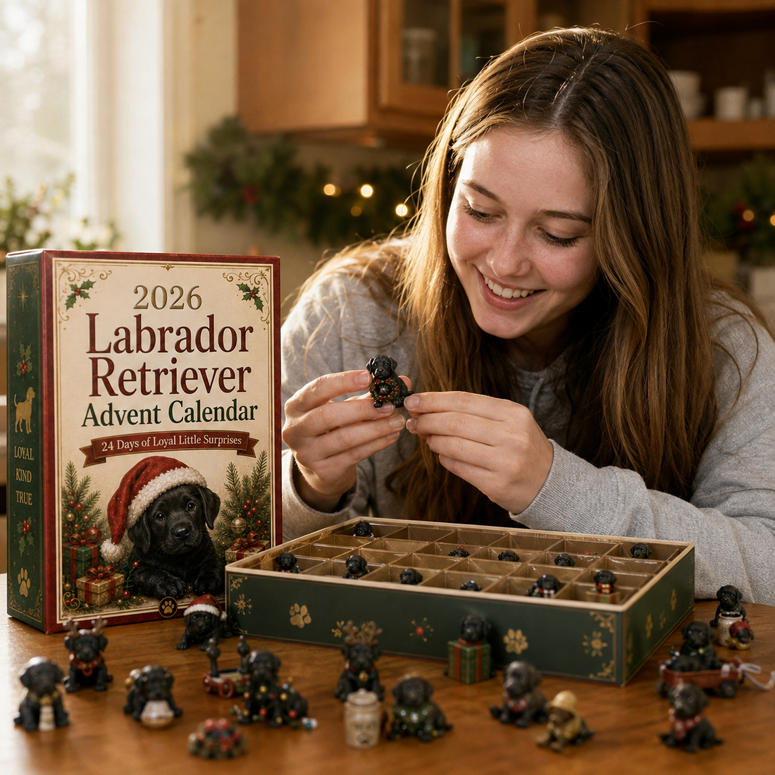 Labrador Advent Calendar miniature collection being opened