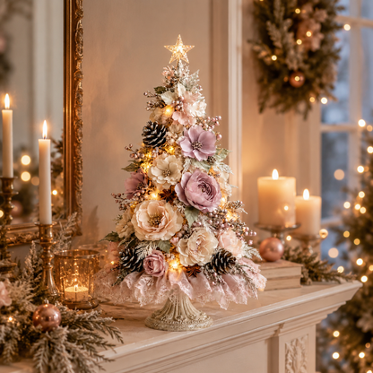 Blush Bloom Pre-Lit Floral Christmas Tree