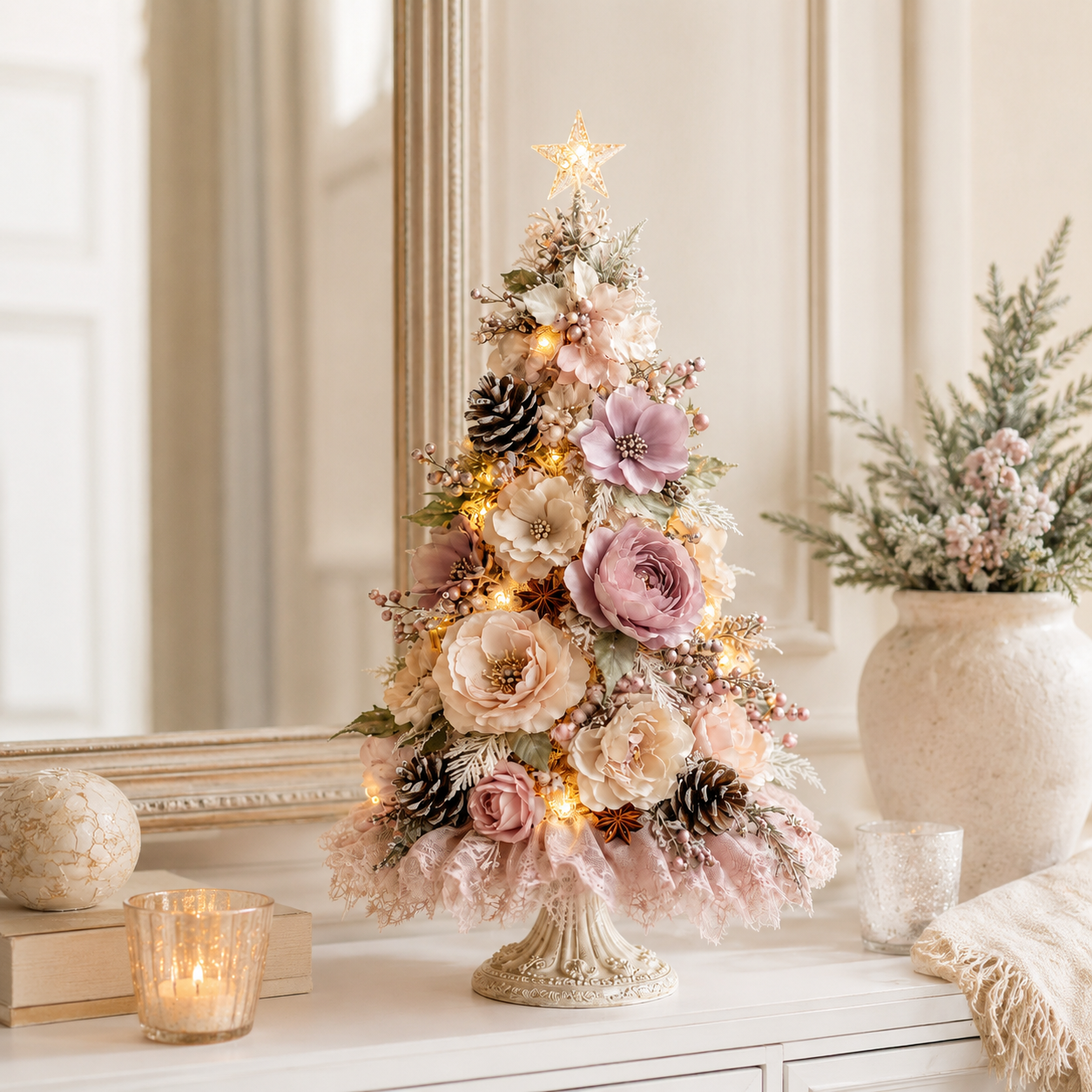 Blush Bloom Pre-Lit Floral Christmas Tree