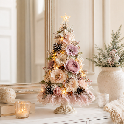 Blush Bloom Pre-Lit Floral Christmas Tree