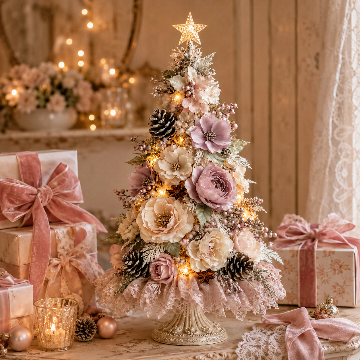 Blush Bloom Pre-Lit Floral Christmas Tree