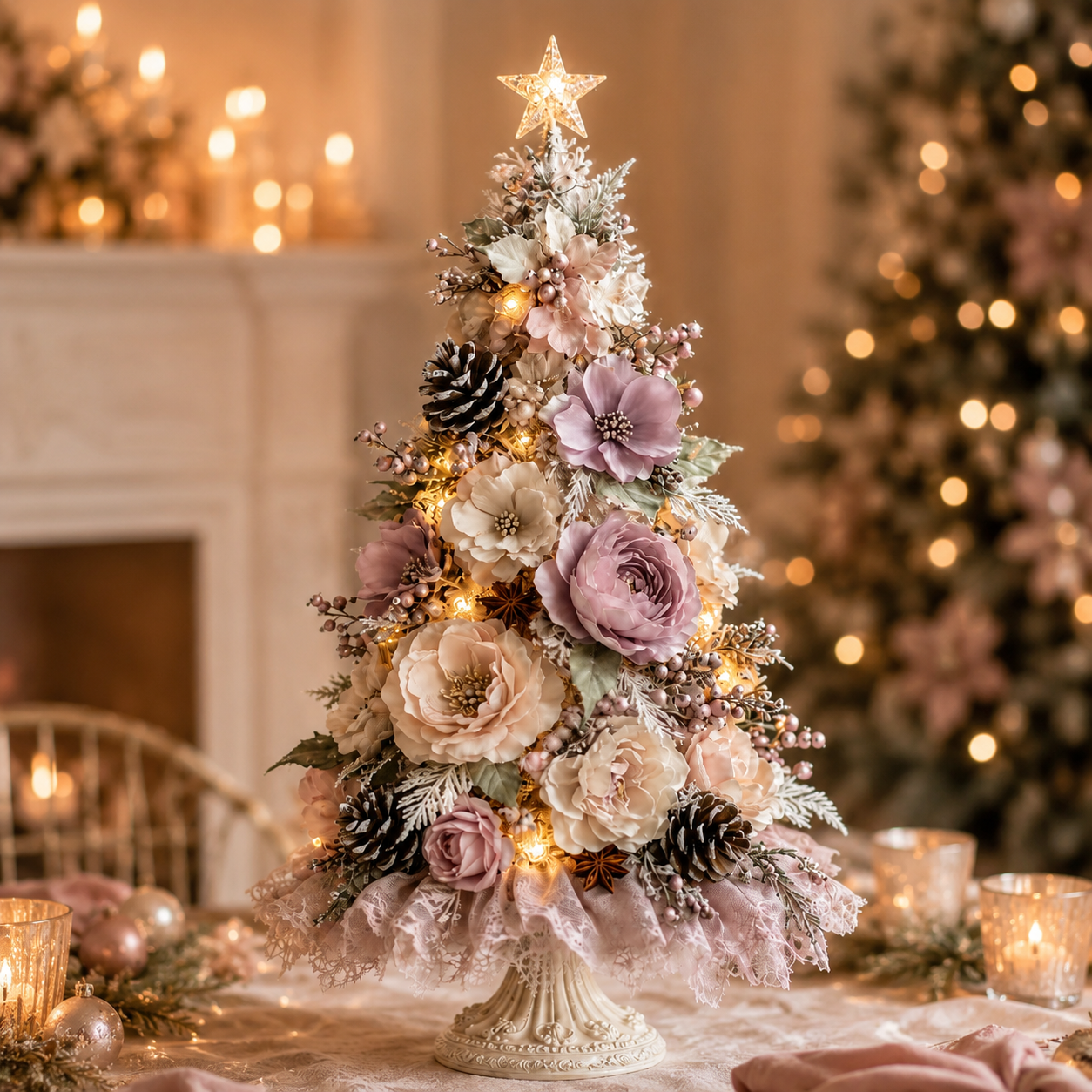 Blush Bloom Pre-Lit Floral Christmas Tree