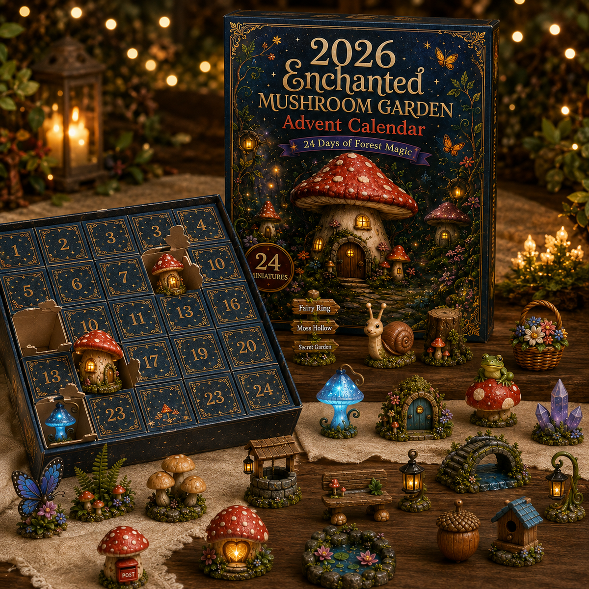 2026 Enchanted Mushroom Garden Advent Calendar 🍄✨ – 24 Days of Magical Miniature Surprises