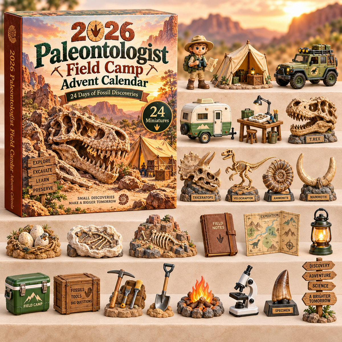 2026 Paleontologist Field Camp Advent Calendar with 24 miniature discoveries