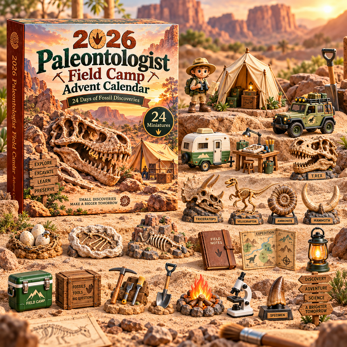 Paleontologist Field Camp Advent Calendar desert excavation scene