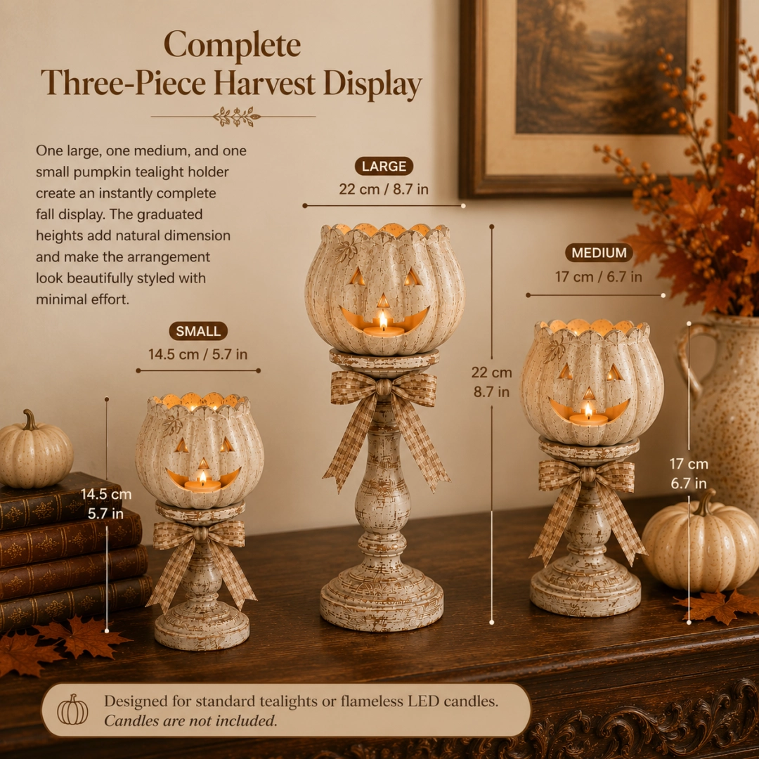 Harvest Glow White Pumpkin Tealight Holders – Set of 3