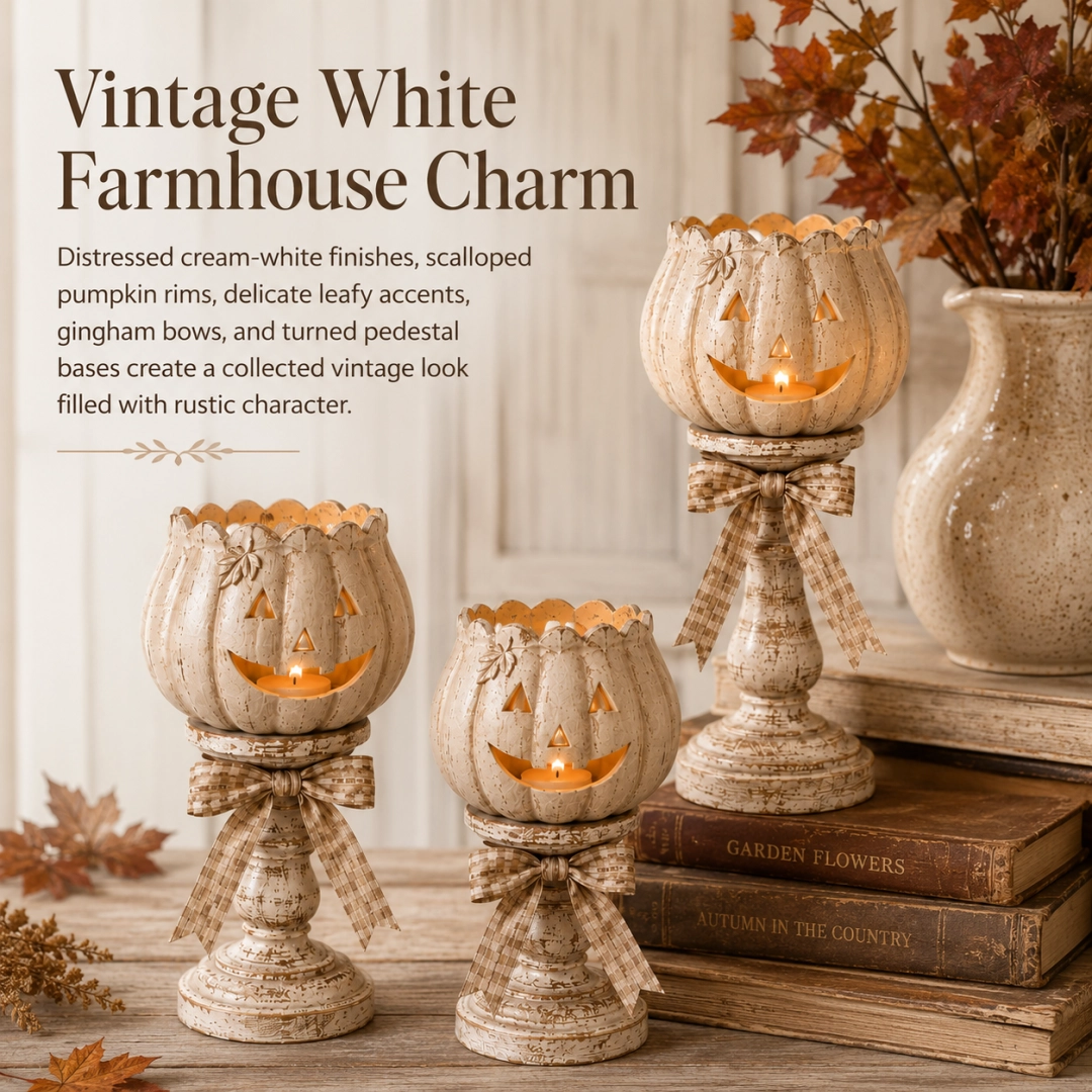 Harvest Glow White Pumpkin Tealight Holders – Set of 3