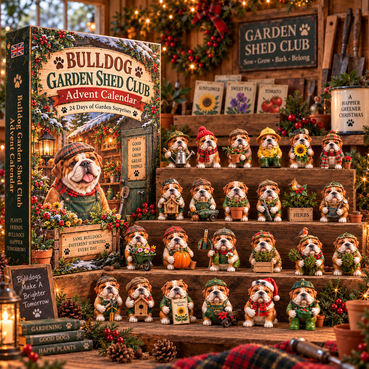 Complete Bulldog Garden Shed Club Christmas display