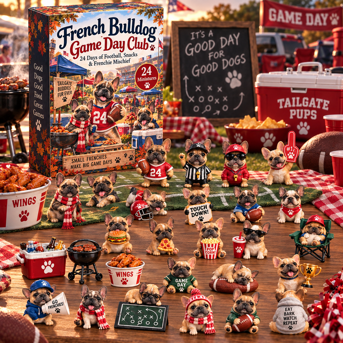 French Bulldog football tailgate miniature scene