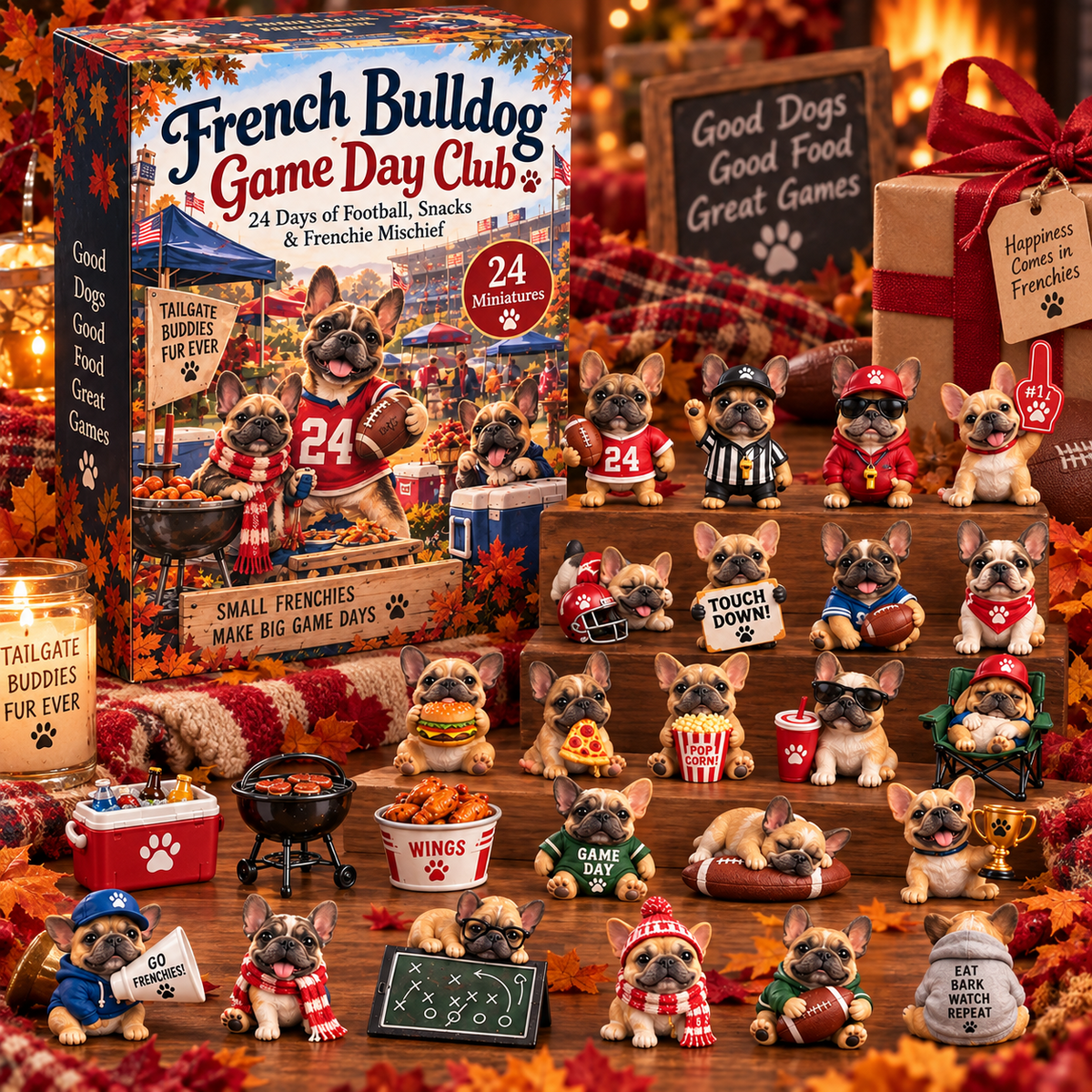 French Bulldog Game Day Club gift display