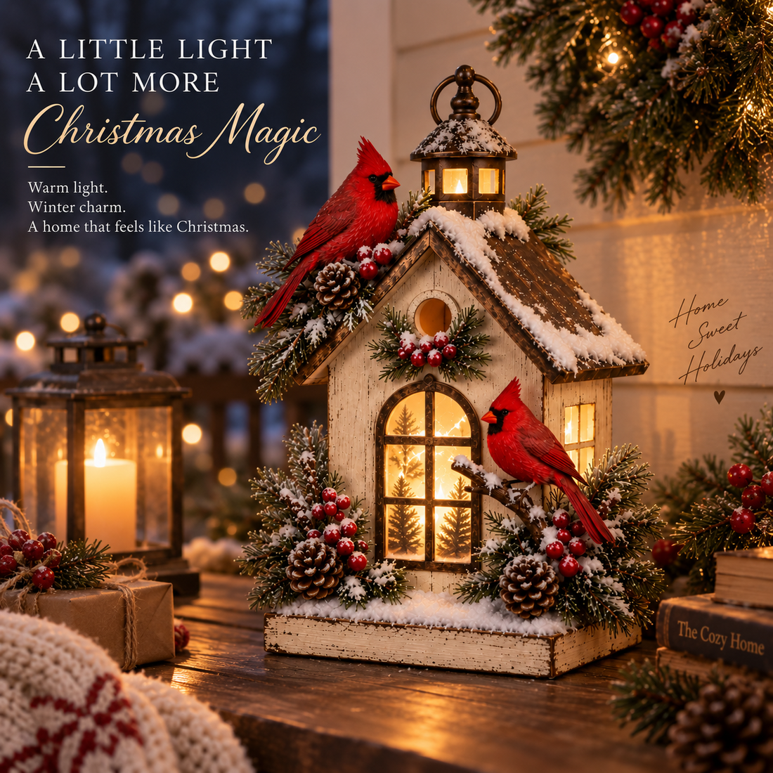 Winter Haven Cardinal Cottage Lantern home display