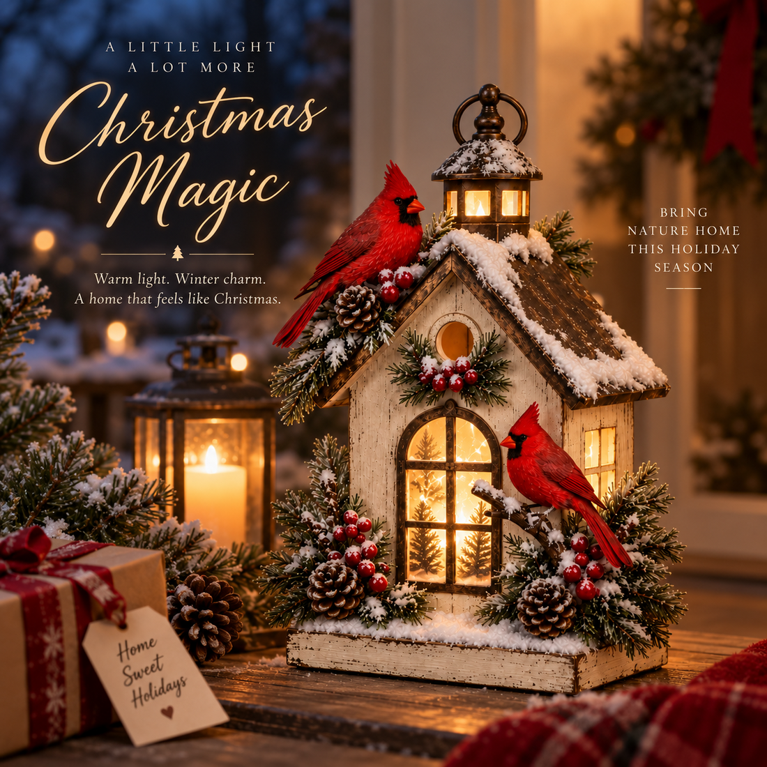 Winter Haven Cardinal Cottage Lantern Christmas gift