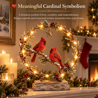 Meaningful cardinal symbolism with two red cardinals and warm lights