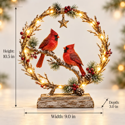 Lighted cardinal decor size 10.5 by 9 by 3 inches