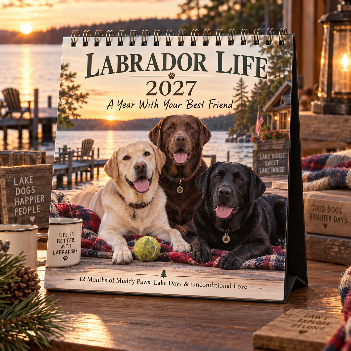 Labrador Life 2027 Calendar with yellow chocolate and black Labradors