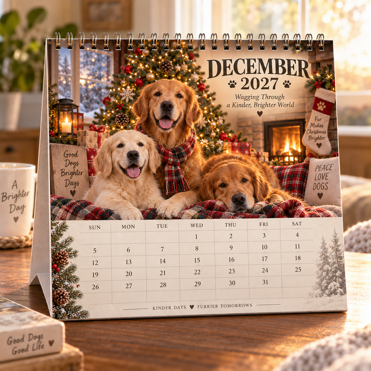 December 2027 Golden Retriever Christmas Calendar