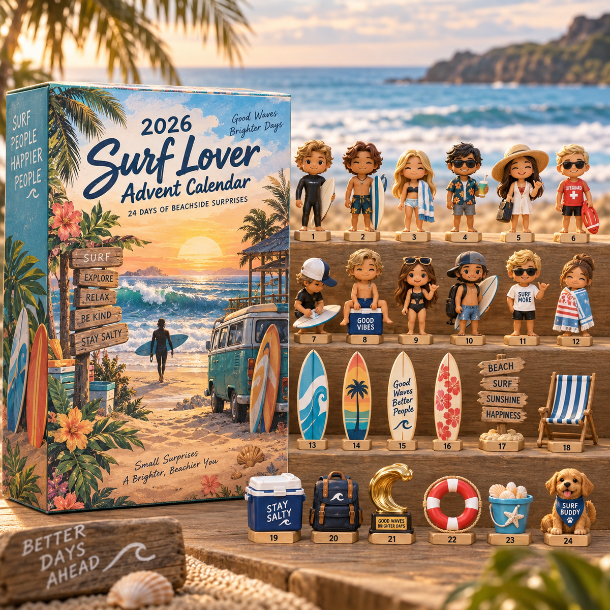 2026 Surf Lover Advent Calendar 🏄‍♂️🌊 – 24 Days of Beachside Surprises