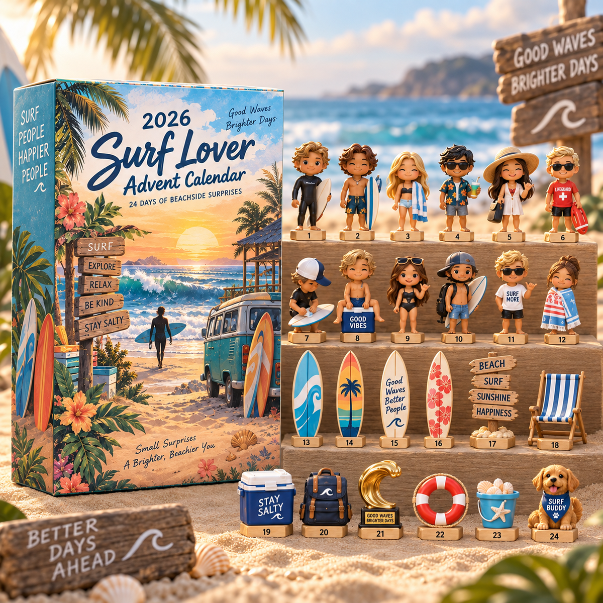2026 Surf Lover Advent Calendar 🏄‍♂️🌊 – 24 Days of Beachside Surprises