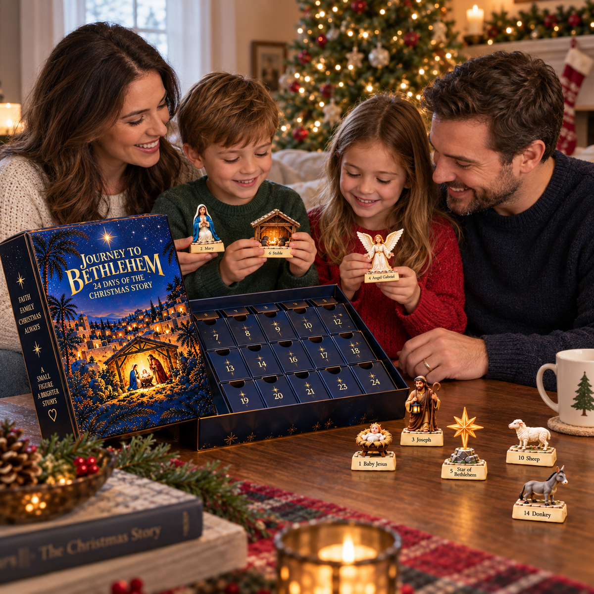Family opening Journey to Bethlehem Advent Calendar together