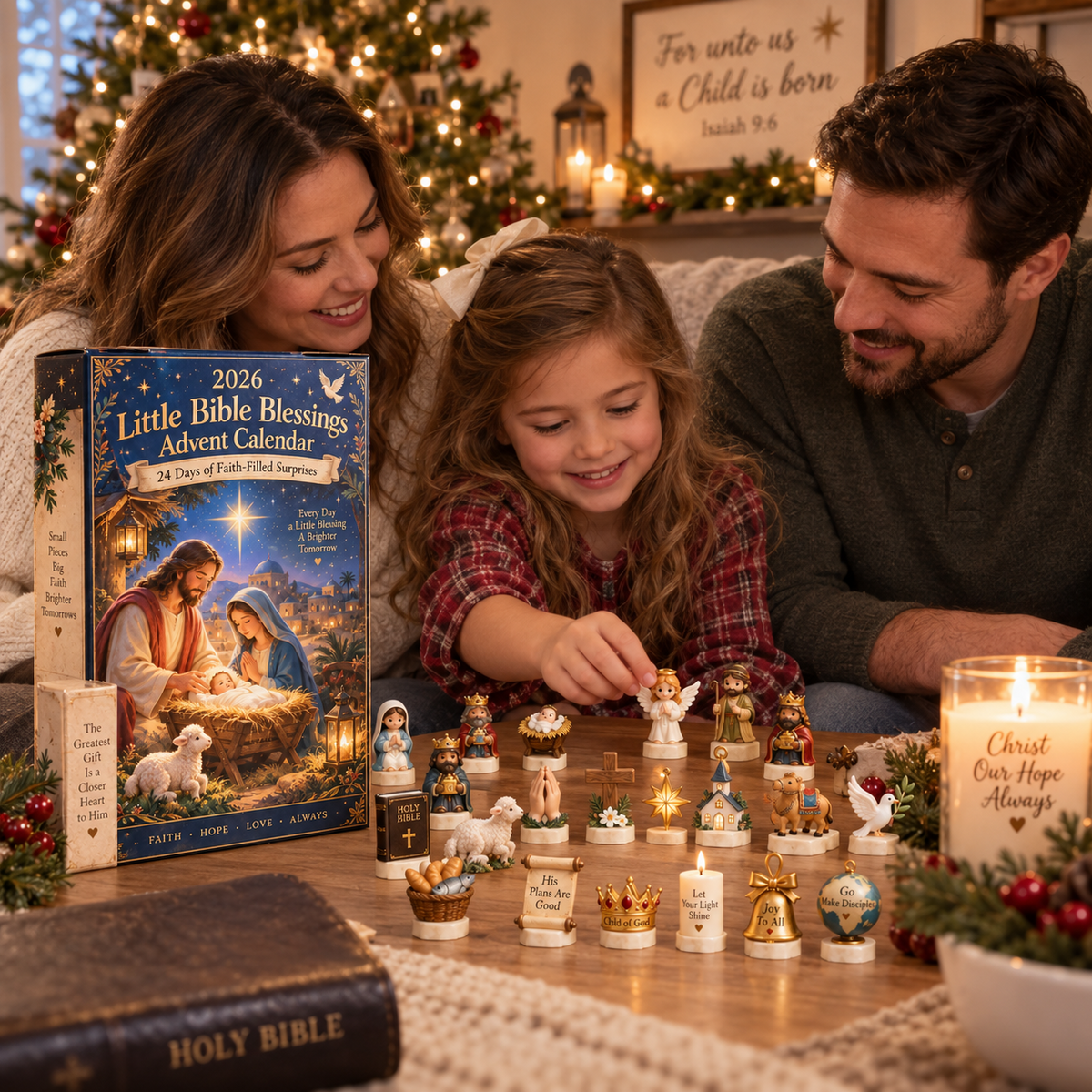 Christian family enjoying the Little Bible Blessings Advent Calendar
