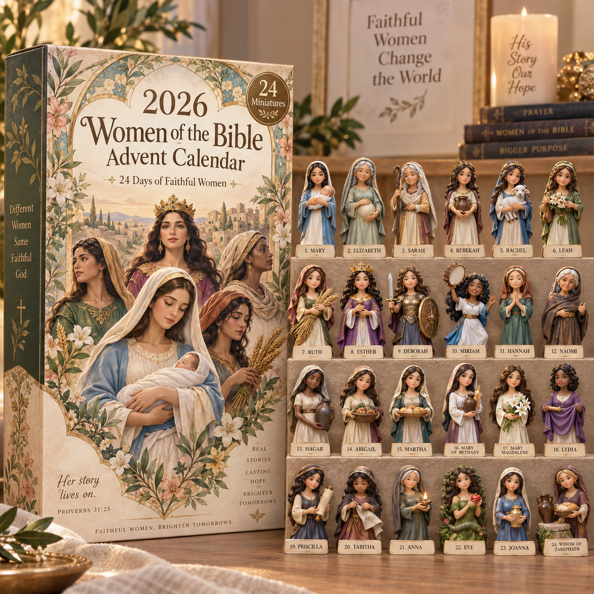 2026 Women of the Bible Advent Calendar with 24 women of faith miniatures