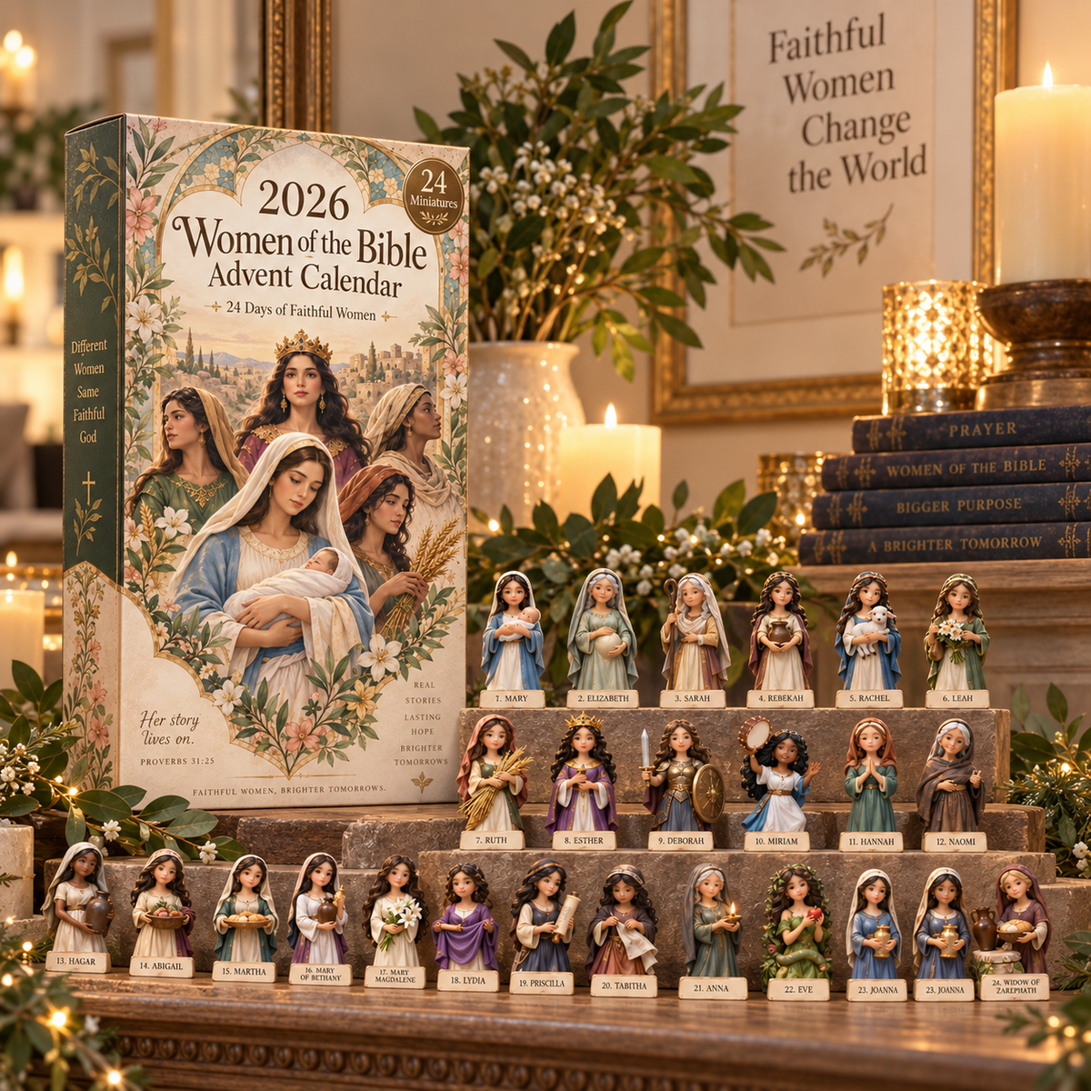 Elegant Women of the Bible Advent collection displayed at home