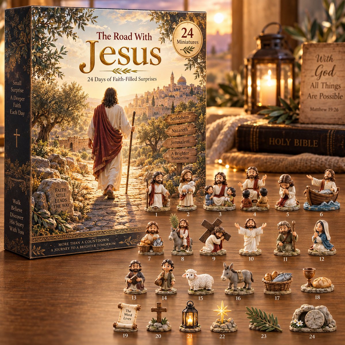 The Road With Jesus Advent Calendar with 24 faith filled miniatures