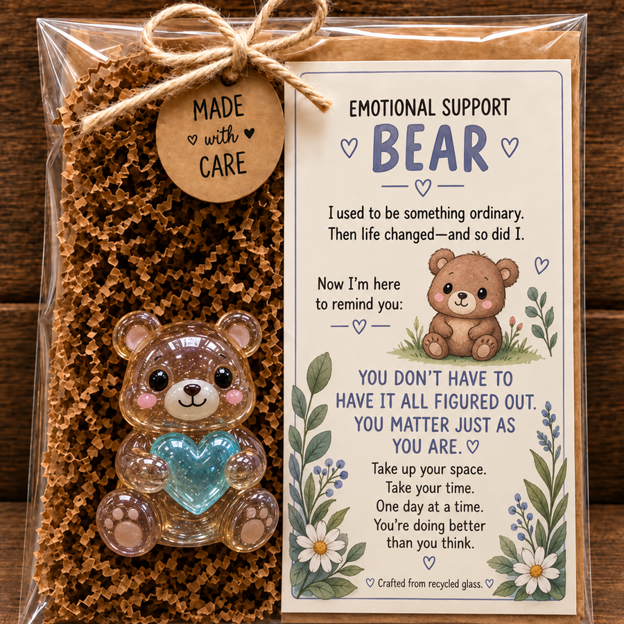 Emotional Support Bear glass gift