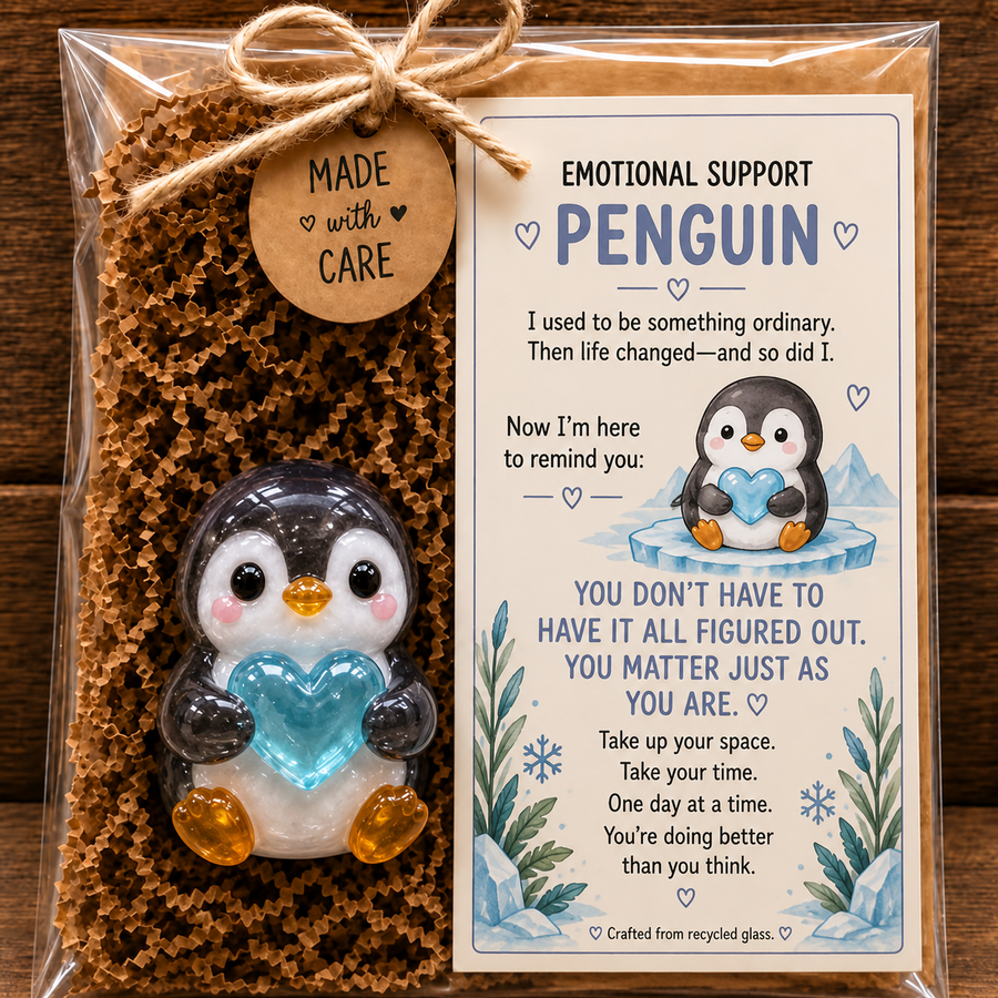 Emotional Support Penguin glass gift