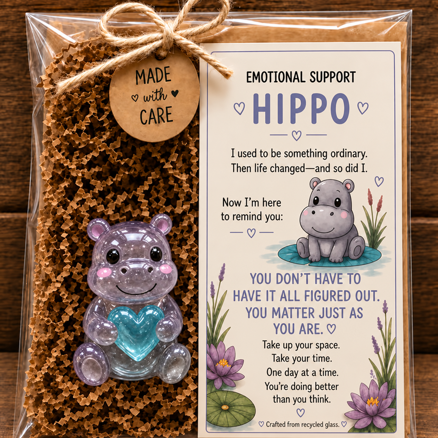 Emotional Support Hippo glass gift