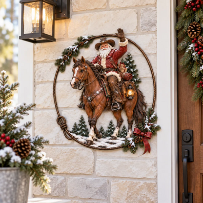 Western Cowboy Santa Christmas Metal Wall Decor