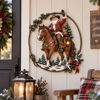 Western Cowboy Santa Christmas Metal Wall Decor