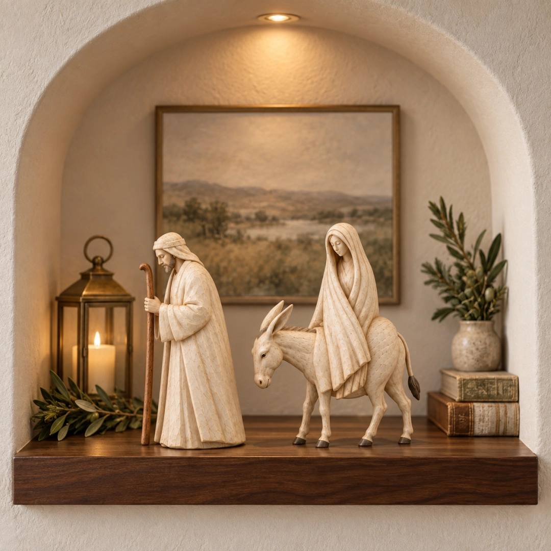 Journey to Bethlehem Mary Joseph and donkey Nativity figurine set