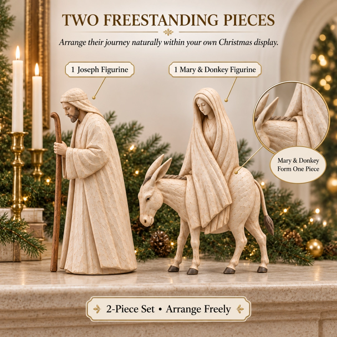 Two freestanding Journey to Bethlehem figurines