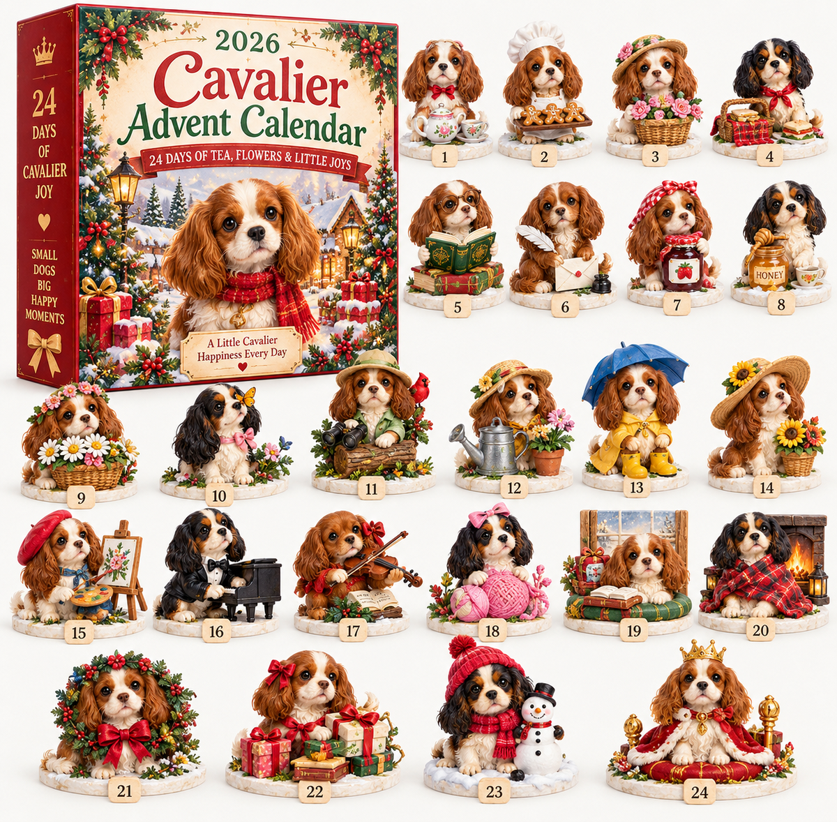 2026 Cavalier Advent Calendar with 24 collectible Cavalier King Charles Spaniels