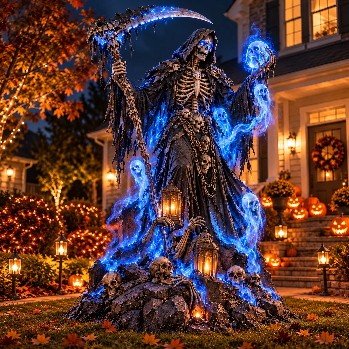 Detailed Giant Haunted Soul Reaper graveyard Halloween display