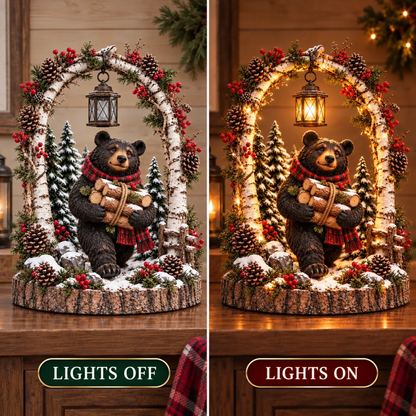 🐻🌲Lighted Woodland Christmas Bear Scene 🕯️– Rustic Northwoods Holiday Tabletop Decor