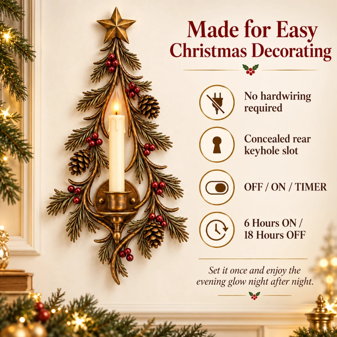Easy mounting and timer features of Old World Christmas Tree Candle Sconce