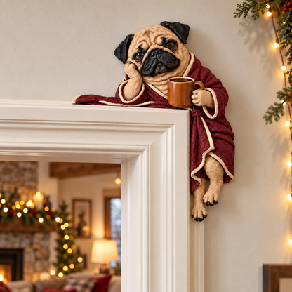 🐶Cozy Coffee Pug Door Corner Topper