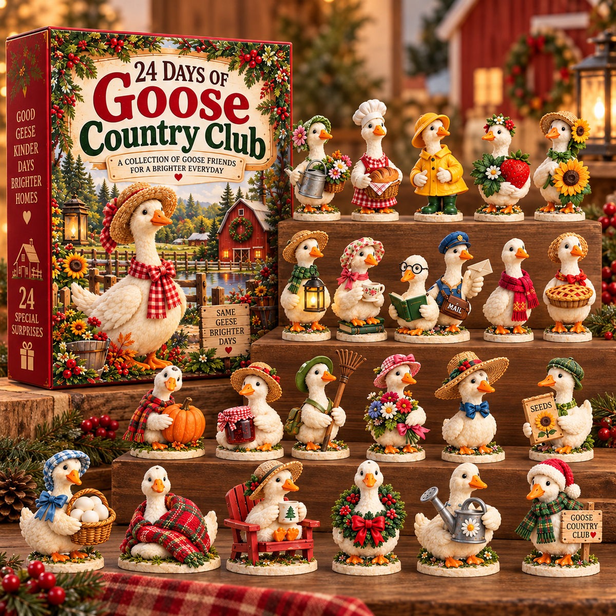 Goose Country Club Advent Calendar in a rustic barn Christmas setting