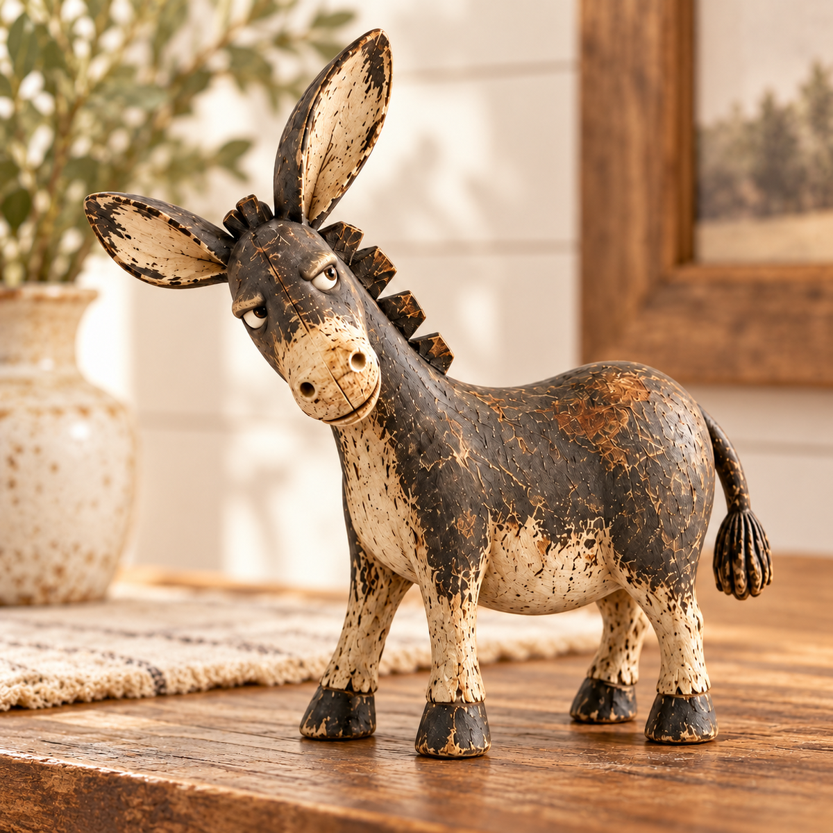 Judgmental Donkey – Funny Side-Eye Figurine with Rustic Vintage Wood Finish