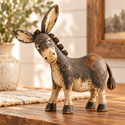 Judgmental Donkey – Funny Side-Eye Figurine with Rustic Vintage Wood Finish