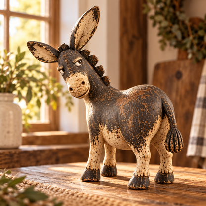 Judgmental Donkey – Funny Side-Eye Figurine with Rustic Vintage Wood Finish